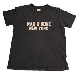 Rag & Bone New York Logo Graphic Slub Cotton Tee Black Mens Medium